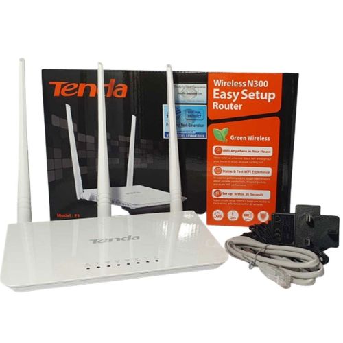 Tenda F3 Wireless N300 Easy Setup Wi-Fi Router – 300Mbps High-Speed Wireless Internet Router with 3 High-Gain Antennas – Ideal for Home & Small Office Network Coverage