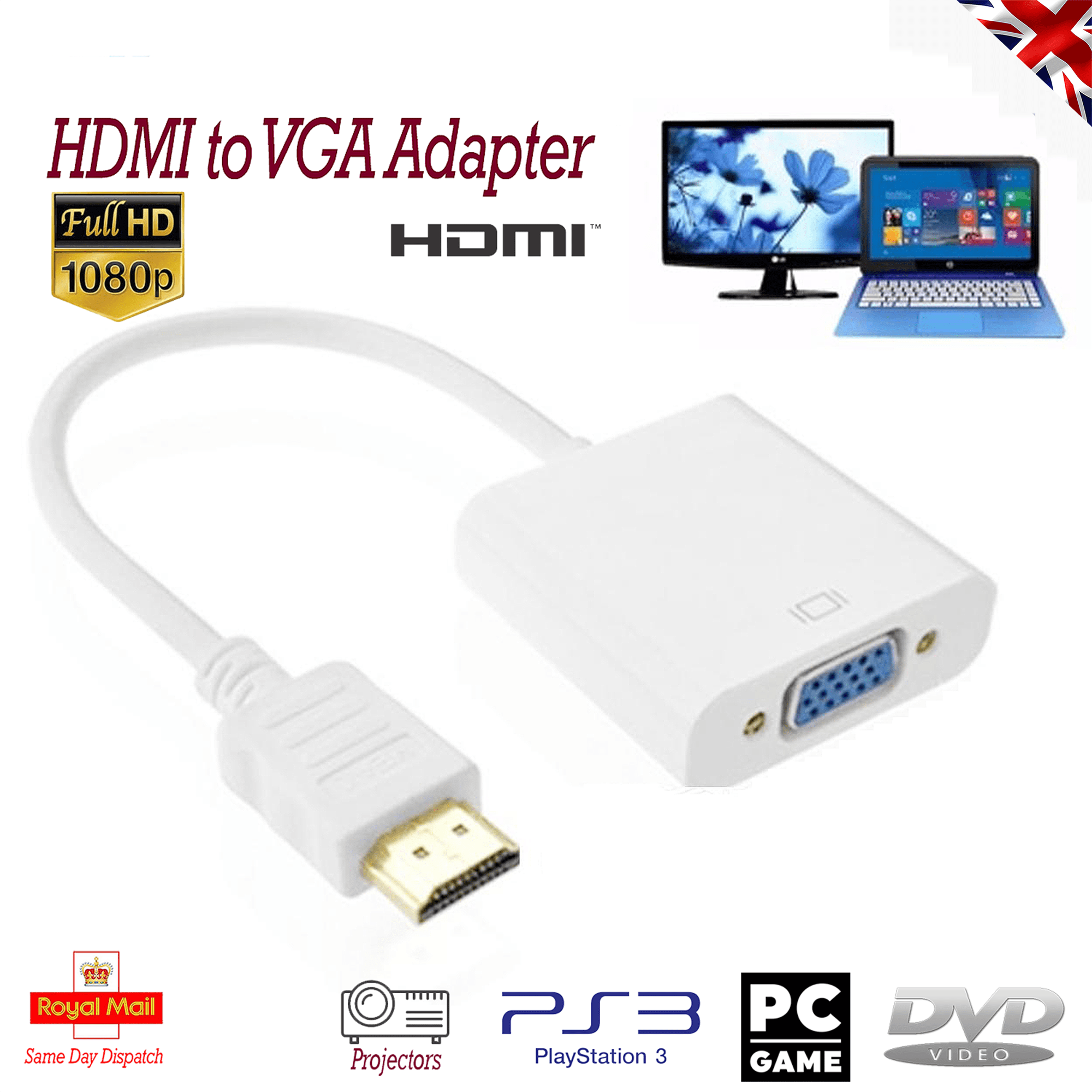 HDMI to VGA Converter Adapter Cable – High-Performance Video Converter with Audio Output – Compatible with PC, Laptop, Projector, Monitor, HDTV – Plug & Play, Durable Design