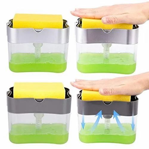 2-in-1 Kitchen Soap Dispenser with Built-in Soap Pump and Sponge Holder – Space-Saving Sink Caddy for Dishwashing Liquid, Soap, and Scrubber Organization