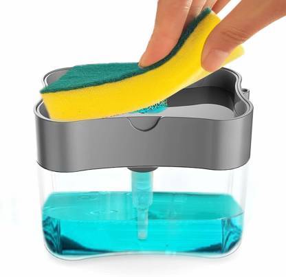 2-in-1 Kitchen Soap Dispenser with Built-in Soap Pump and Sponge Holder – Space-Saving Sink Caddy for Dishwashing Liquid, Soap, and Scrubber Organization