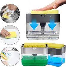 2-in-1 Kitchen Soap Dispenser with Built-in Soap Pump and Sponge Holder – Space-Saving Sink Caddy for Dishwashing Liquid, Soap, and Scrubber Organization
