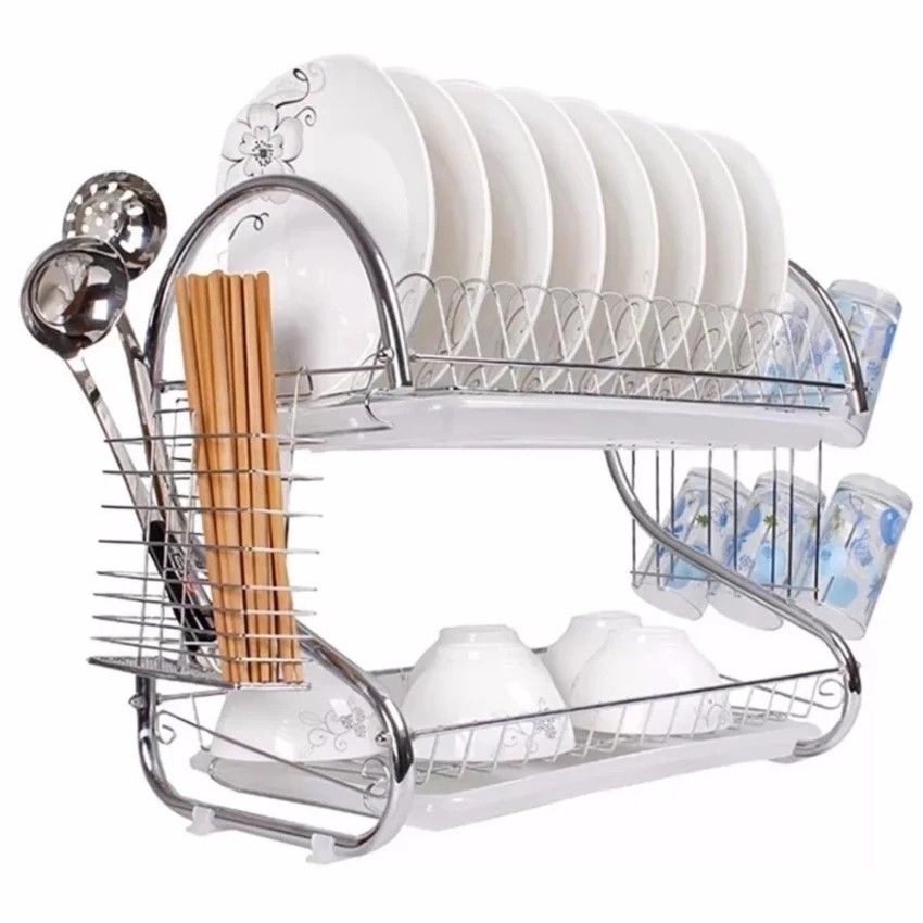 2-Tier Stainless Steel Dish Rack Organizer – Durable Kitchen Dish Drying Rack with Large Capacity – Rust-Resistant, Space-Saving Design for Plates, Cups, and Utensils Storage