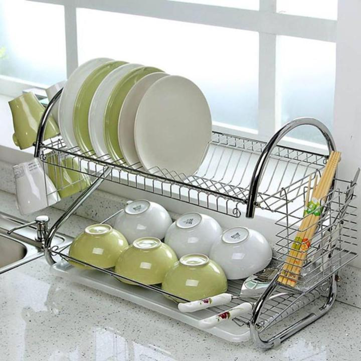 2-Tier Stainless Steel Dish Rack Organizer – Durable Kitchen Dish Drying Rack with Large Capacity – Rust-Resistant, Space-Saving Design for Plates, Cups, and Utensils Storage