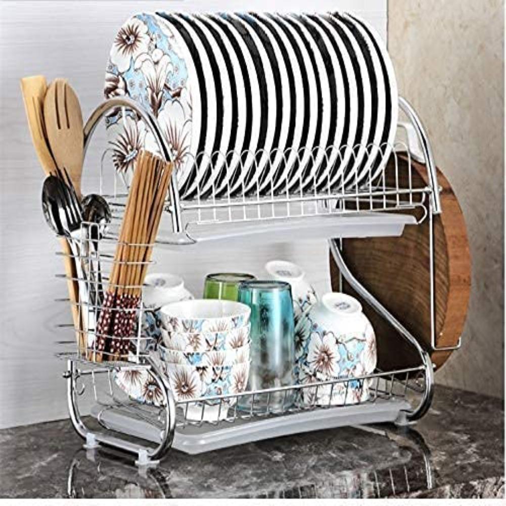 2-Tier Stainless Steel Dish Rack Organizer – Durable Kitchen Dish Drying Rack with Large Capacity – Rust-Resistant, Space-Saving Design for Plates, Cups, and Utensils Storage