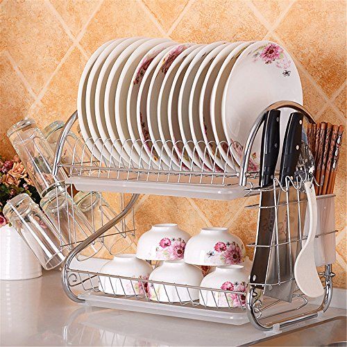 2-Tier Stainless Steel Dish Rack Organizer – Durable Kitchen Dish Drying Rack with Large Capacity – Rust-Resistant, Space-Saving Design for Plates, Cups, and Utensils Storage