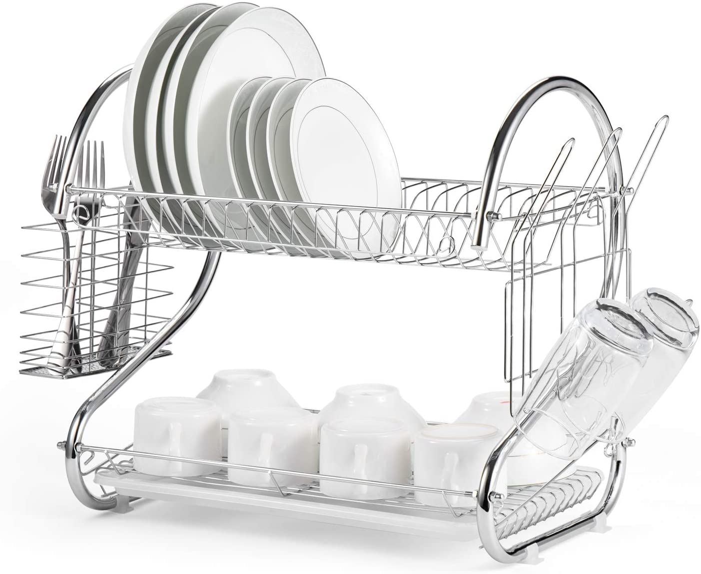2-Tier Stainless Steel Dish Rack Organizer – Durable Kitchen Dish Drying Rack with Large Capacity – Rust-Resistant, Space-Saving Design for Plates, Cups, and Utensils Storage