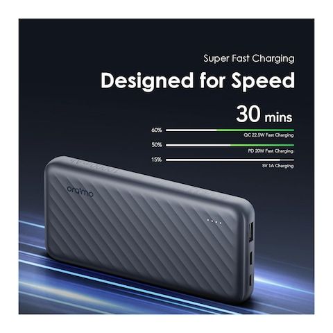 Oraimo 10000mAh SuperSlim Power Bank – 12W Fast Charging, 4 Outputs, Durable 5000-Bend Lifespan Cable – Portable Charger for Smartphones & Tablets – Ultra Slim Design