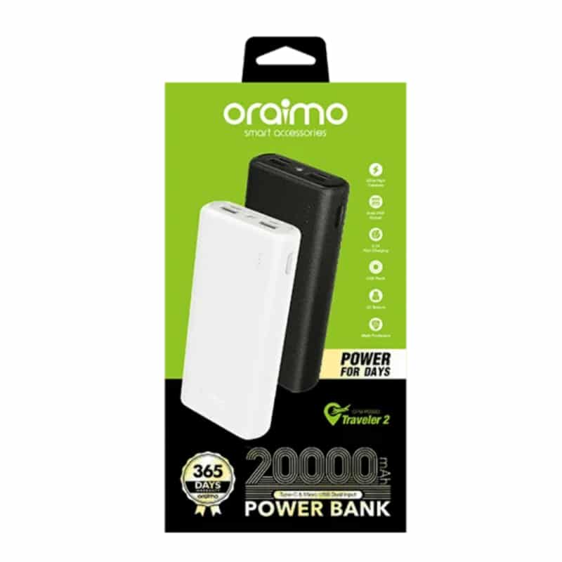 Oraimo 10000mAh SuperSlim Power Bank – 12W Fast Charging, 4 Outputs, Durable 5000-Bend Lifespan Cable – Portable Charger for Smartphones & Tablets – Ultra Slim Design