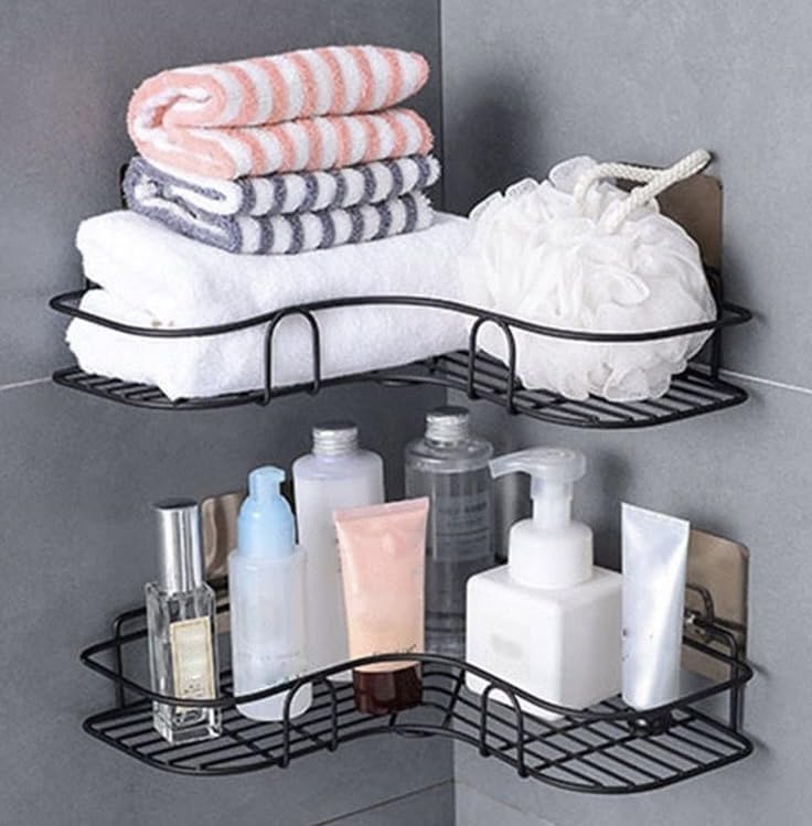 1Pc Corner Shower Shelf/Rack – Space-Saving Bathroom, Kitchen, or Toilet Storage Organizer – Durable Wall-Mounted Corner Rack for Home Use – Ideal for Toiletries, Spices & Cleaning Supplies