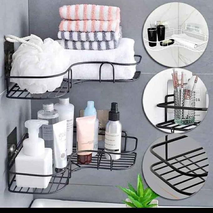 1Pc Corner Shower Shelf/Rack – Space-Saving Bathroom, Kitchen, or Toilet Storage Organizer – Durable Wall-Mounted Corner Rack for Home Use – Ideal for Toiletries, Spices & Cleaning Supplies