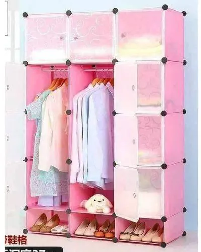 Three-Column Plastic Wardrobe – Modular Closet Organizer with Doors (110x165x37cm) – Durable, Spacious Storage Cabinet for Clothes, Shoes, Bags & Bedroom Organization
