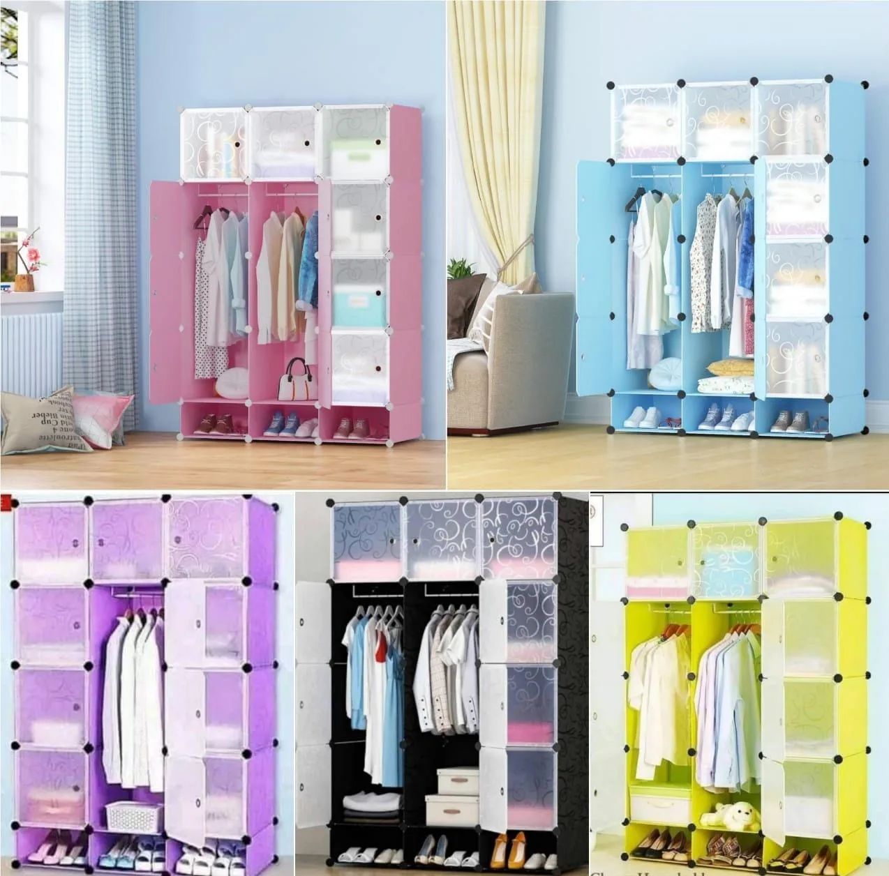 Three-Column Plastic Wardrobe – Modular Closet Organizer with Doors (110x165x37cm) – Durable, Spacious Storage Cabinet for Clothes, Shoes, Bags & Bedroom Organization