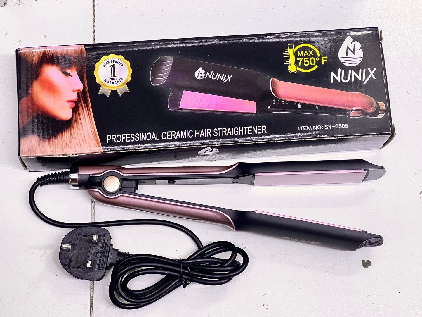 Nunix Professional Flat Iron Hair Straightener – Ceramic Plates, Adjustable Temperature, Dual Voltage Travel-Friendly – Sleek Design for Smooth, Frizz-Free Styling