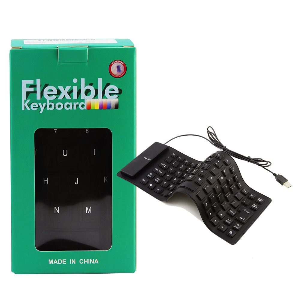 Flexible Waterproof Silicone Keyboard – Foldable USB Wired Keyboard, Dustproof & Silent Typing, Portable for PC/Laptop/Desktop – Black
