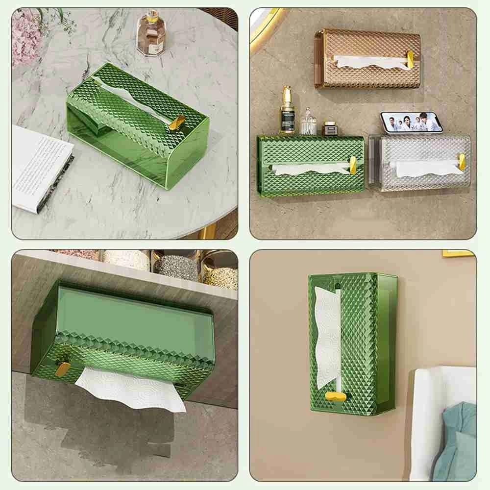 Luxury Diamond Acrylic Tissue Box – Wall-Mounted & Tabletop Transparent Napkin Holder for Bathroom, Office, Living Room – Elegant Paper Tissue Dispenser