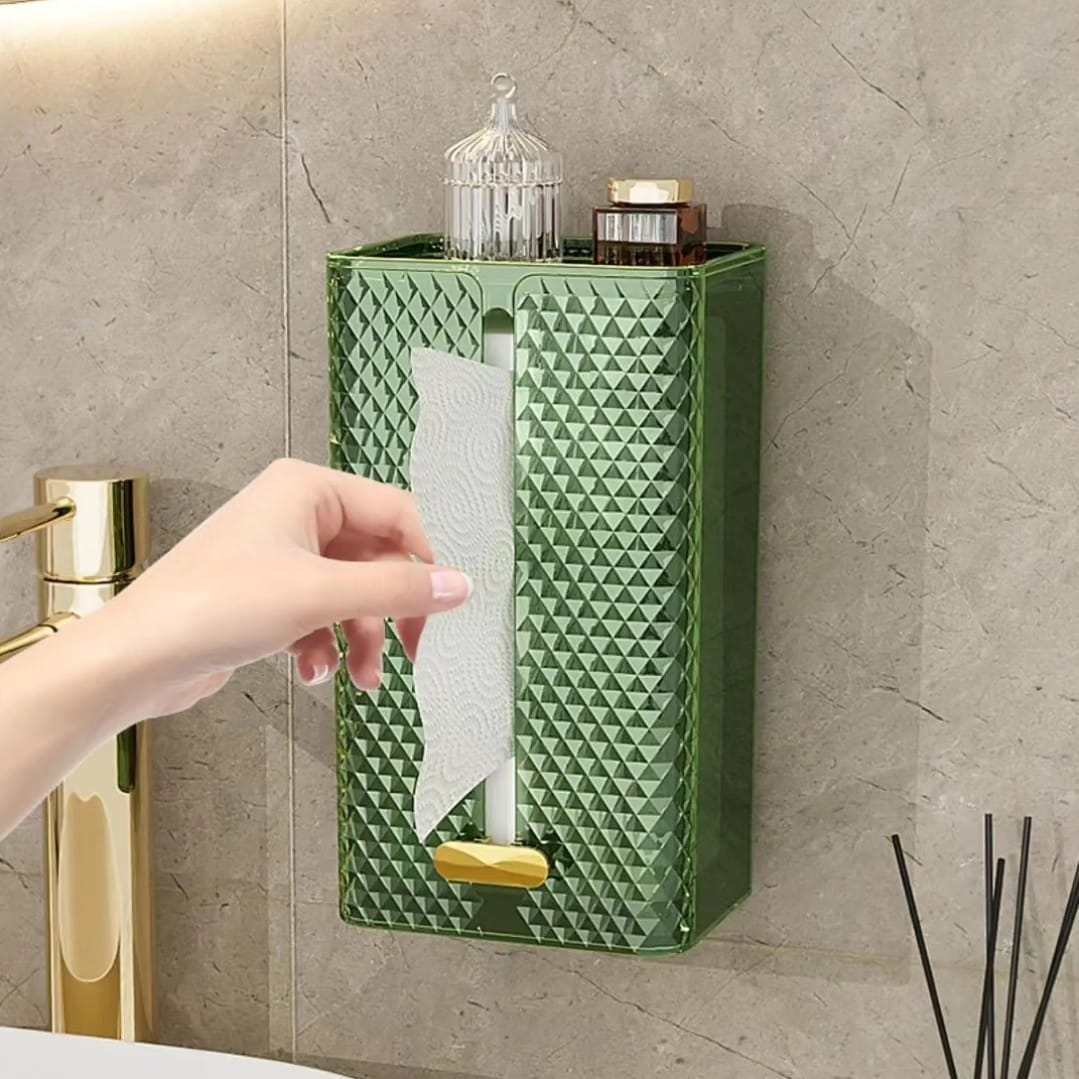 Luxury Diamond Acrylic Tissue Box – Wall-Mounted & Tabletop Transparent Napkin Holder for Bathroom, Office, Living Room – Elegant Paper Tissue Dispenser