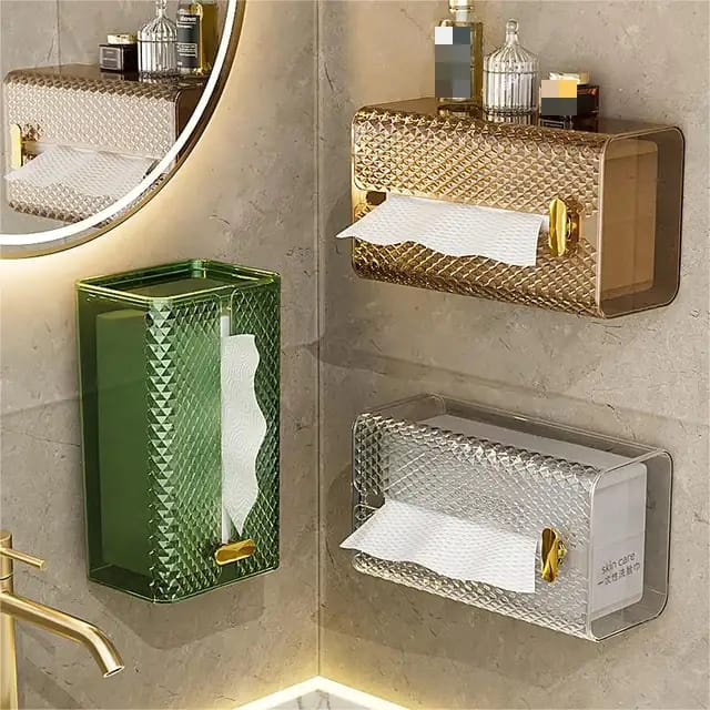 Luxury Diamond Acrylic Tissue Box – Wall-Mounted & Tabletop Transparent Napkin Holder for Bathroom, Office, Living Room – Elegant Paper Tissue Dispenser