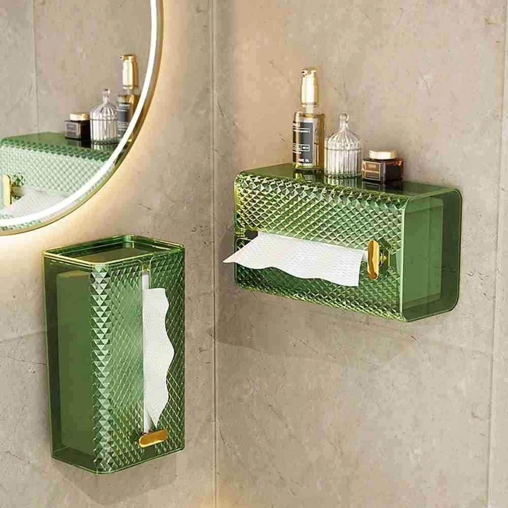 Luxury Diamond Acrylic Tissue Box – Wall-Mounted & Tabletop Transparent Napkin Holder for Bathroom, Office, Living Room – Elegant Paper Tissue Dispenser