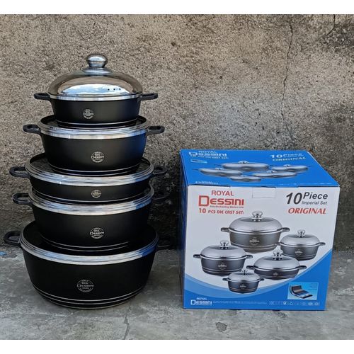 10-Piece TC Non-Stick Cookware Set – Durable Granite Coating Cooking Pots with Lids, Frying Pans & Heat-Resistant Handles – Gas & Electric Stove Compatible