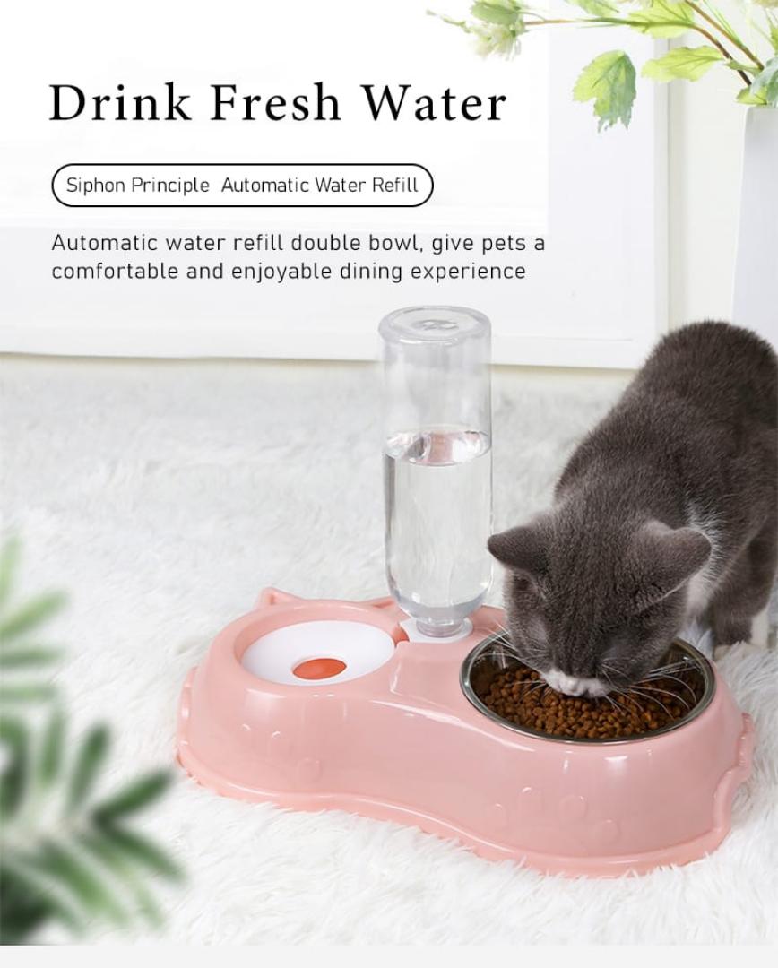 2-in-1 Automatic Water Dispenser & Food Bowl for Pets - Non-Slip Feeding Station for Cats & Small Dogs