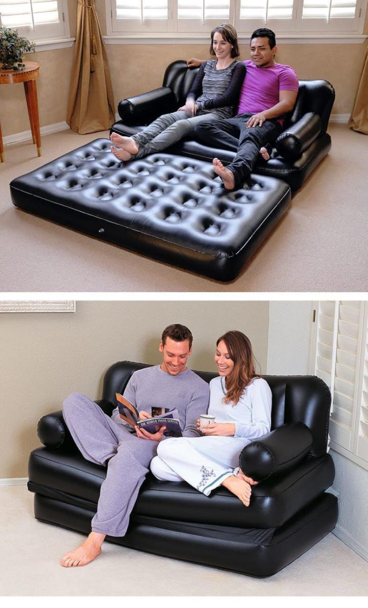 Bestway 5-in-1 Inflatable Pullout Sofa & Double Air Bed | Portable 2-Seater Couch with FREE Manual Pump