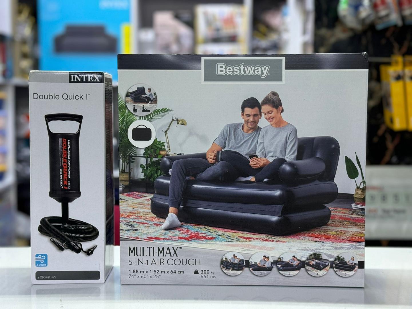 Bestway 5-in-1 Inflatable Pullout Sofa & Double Air Bed | Portable 2-Seater Couch with FREE Manual Pump