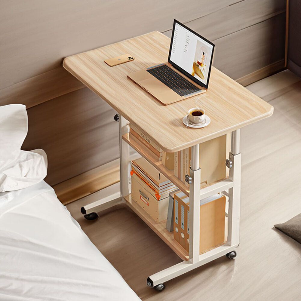 Pre-Assembled Adjustable Laptop Table with Wheels, Height Adjustable Rolling Study and Breakfast Table, 60 × 45 cm