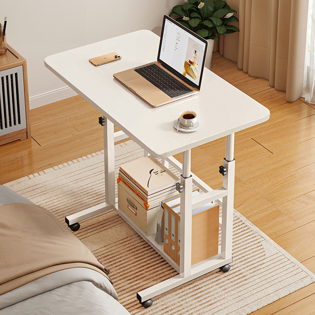 Pre-Assembled Adjustable Laptop Table with Wheels, Height Adjustable Rolling Study and Breakfast Table, 60 × 45 cm