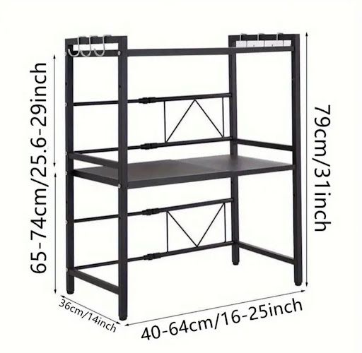 Double Layer Heavy-Duty Adjustable Microwave Oven Rack, Carbon Steel Kitchen Countertop Organizer, Rust-Free Expandable Microwave Stand
