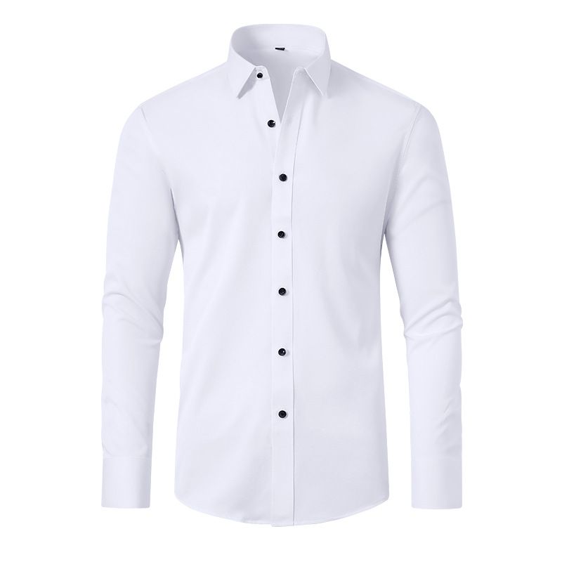 Four-way stretch, non-iron men's long-sleeved shirt, export silk luster vertical feeling European size men's dress shirt