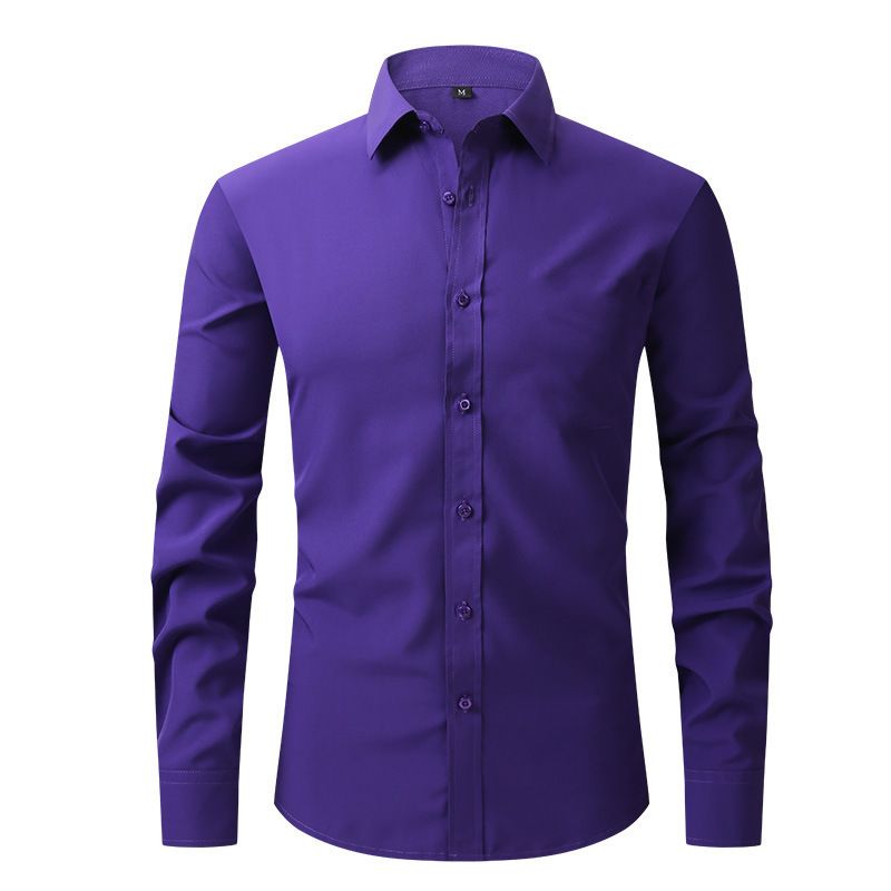 Four-way stretch, non-iron men's long-sleeved shirt, export silk luster vertical feeling European size men's dress shirt