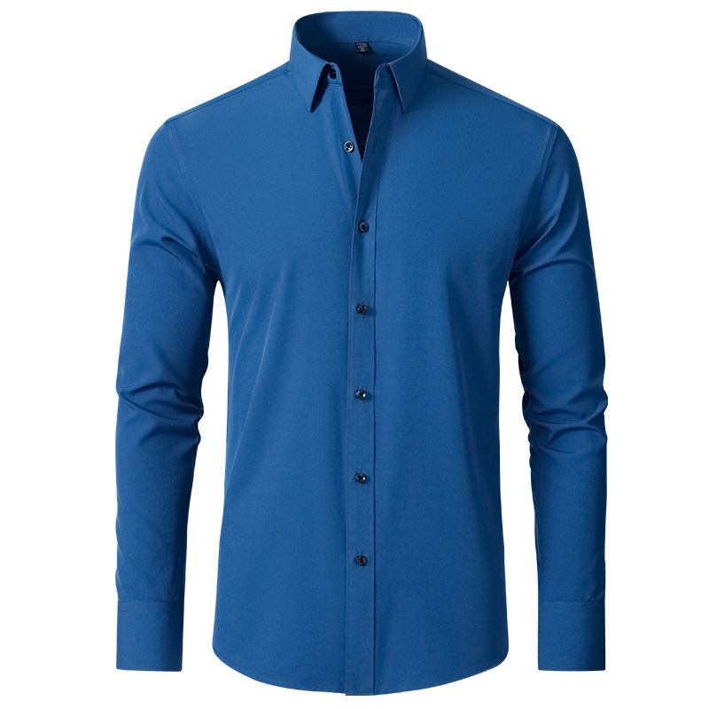 Four-way stretch, non-iron men's long-sleeved shirt, export silk luster vertical feeling European size men's dress shirt