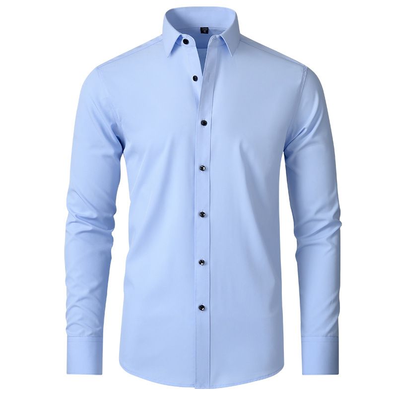 Four-way stretch, non-iron men's long-sleeved shirt, export silk luster vertical feeling European size men's dress shirt