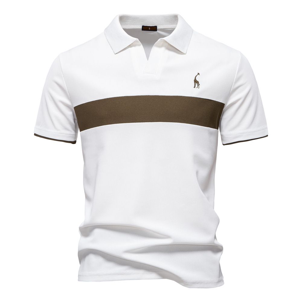 2025 Summer New Product: Deer Embroidered Polo Men's Polo Short Sleeve, T-shirt Splicing V-neck Polo Shirt