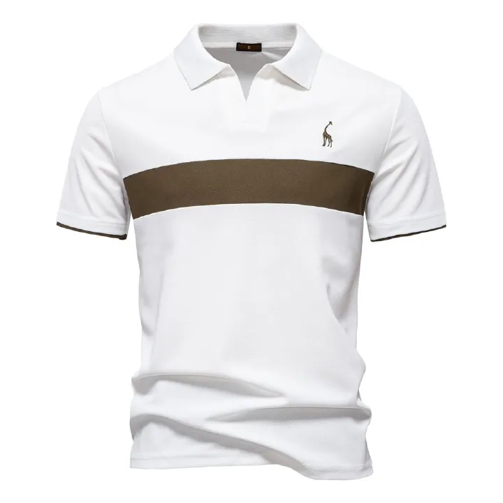 2025 Summer New Product: Deer Embroidered Polo Men's Polo Short Sleeve, T-shirt Splicing V-neck Polo Shirt