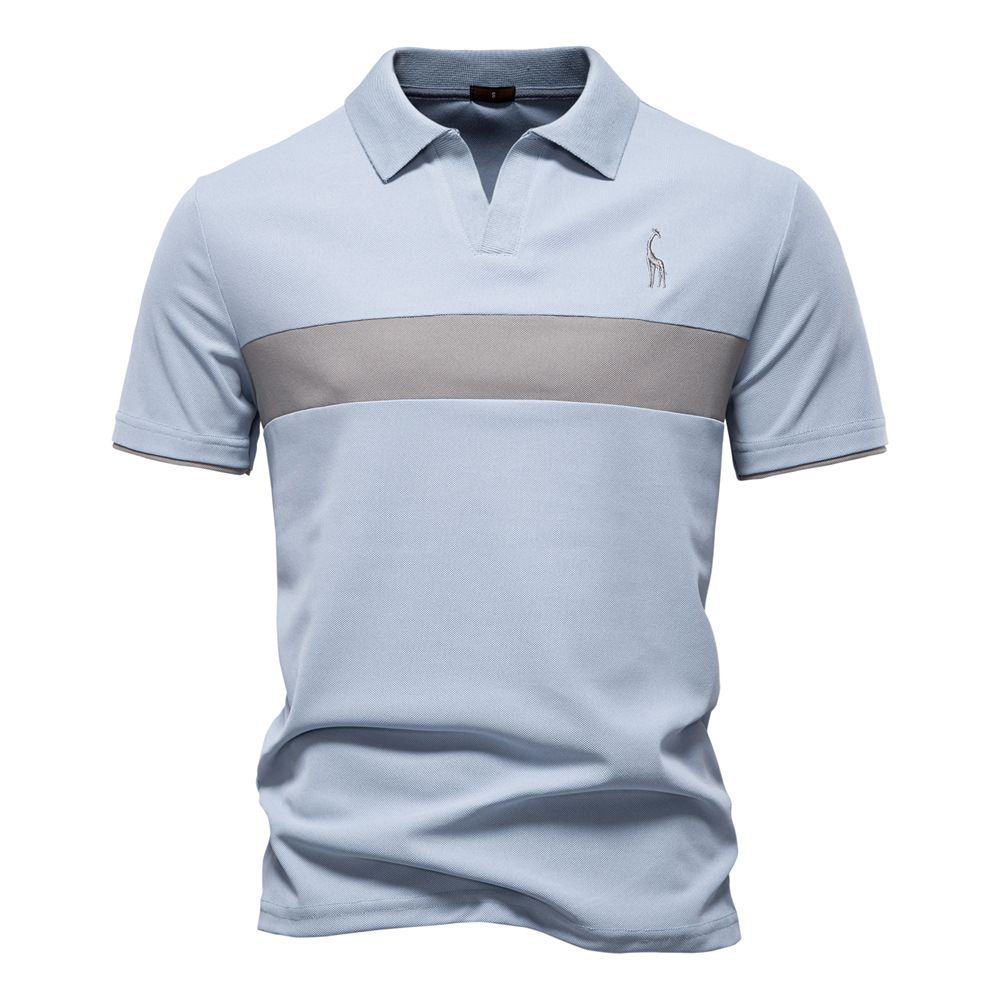 2025 Summer New Product: Deer Embroidered Polo Men's Polo Short Sleeve, T-shirt Splicing V-neck Polo Shirt