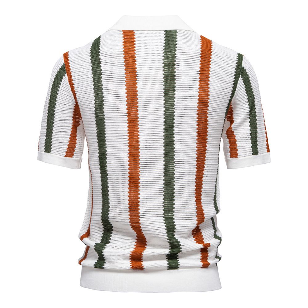 New breathable hollow men's short sleeved polo and striped knitted polo shirt for summer 2025