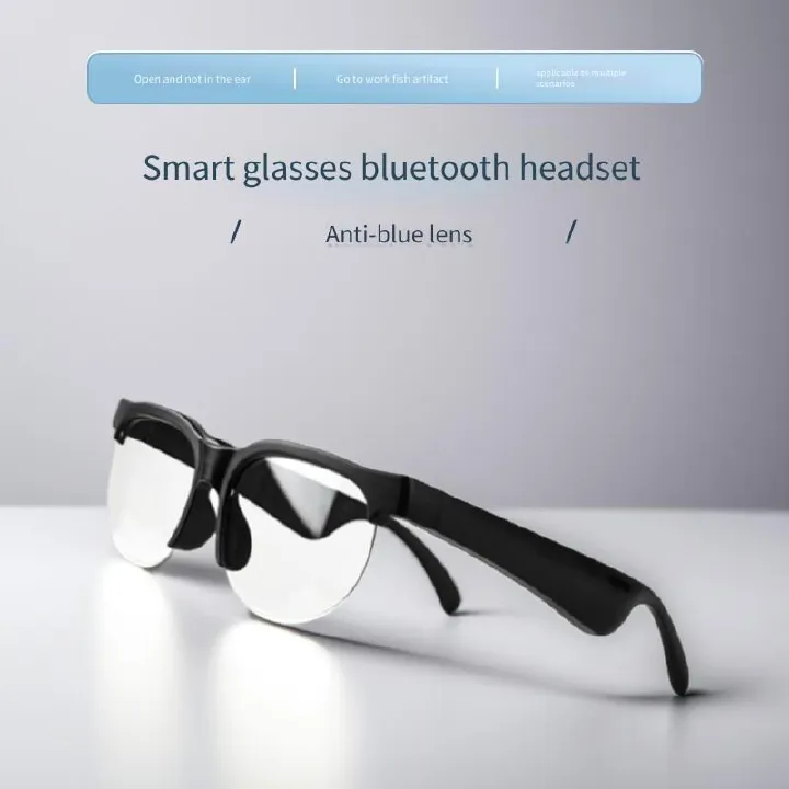 Smart Glasses with Bluetooth Headset, Anti-Blue Light Lens Open-Ear Wireless Audio Glasses, Hands-Free Call Music Glasses for Driving, Office, Sports, Compatible with iOS & Android