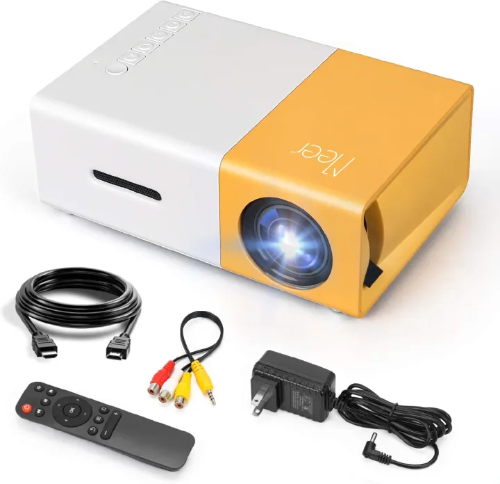 Mini projector, Meer portable Pico full-color LED LCD video projector, video TV movies, party games, outdoor entertainment, with HDMI USB AV interface and remote control