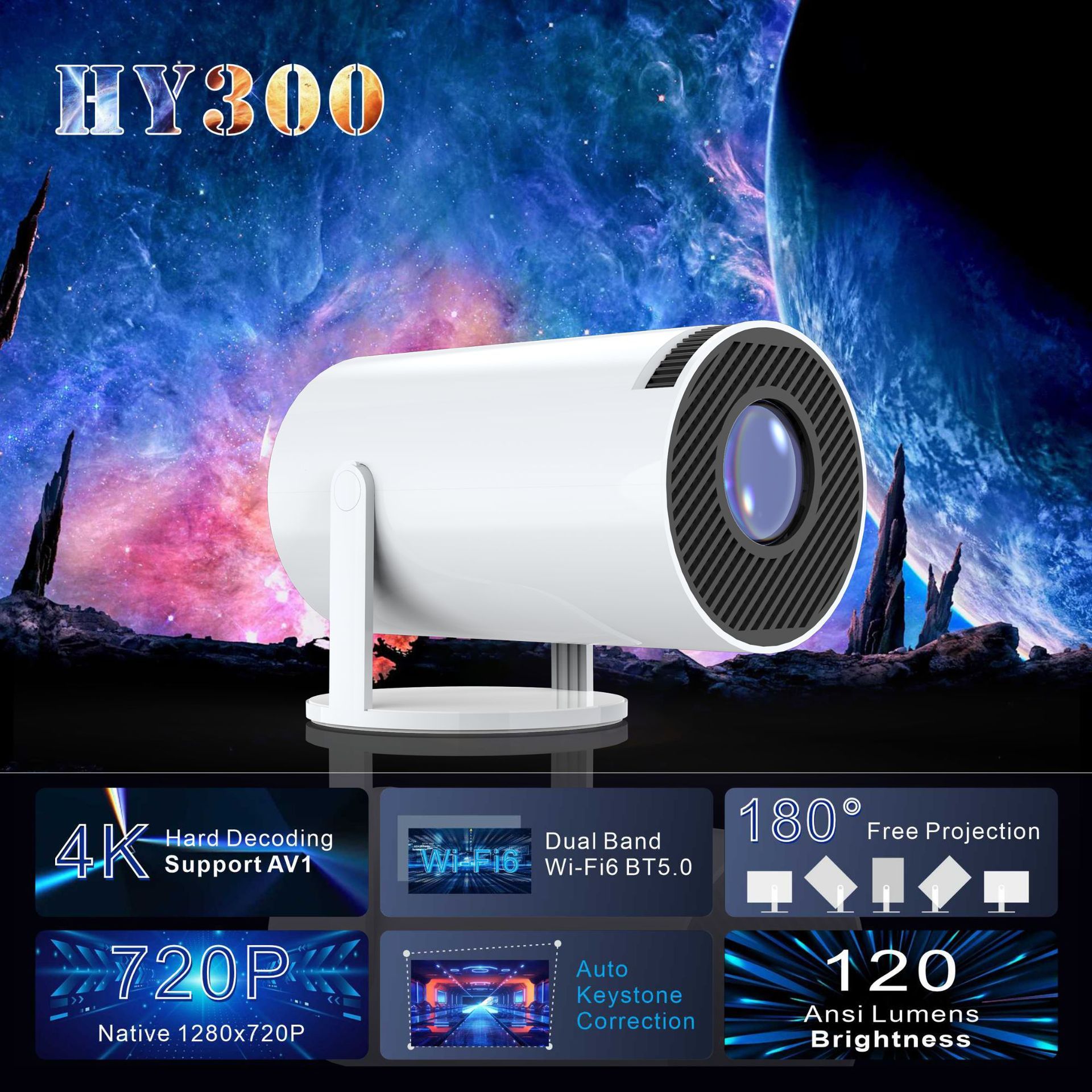 [Christmas Offer]HY300 projector Home 4K portable LCD ultra high definition 1080P projector Living room wireless screen sharing