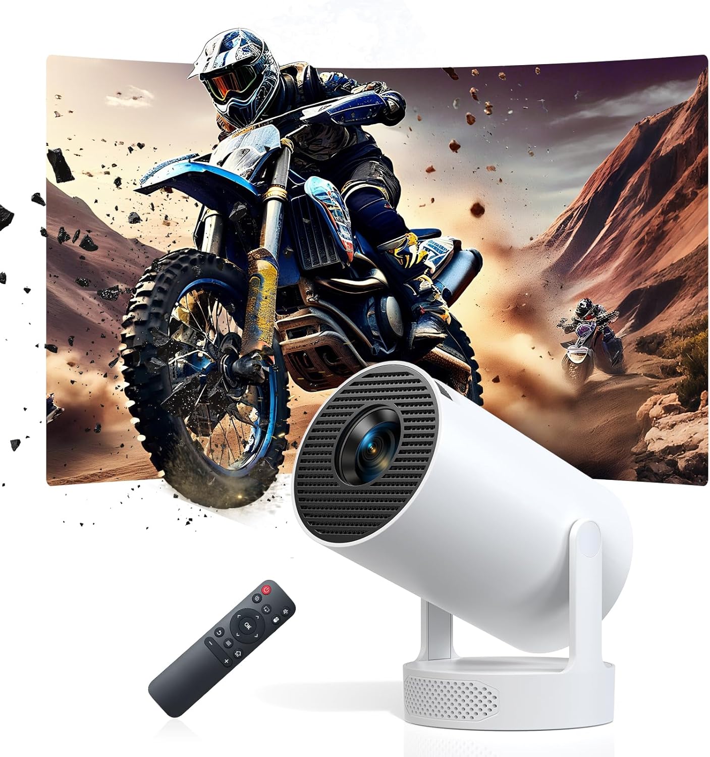 [Upgraded HiFi] Mini Projector 1080P 4K Support, 300 ANSI Lumens Smart OS Video Projector for bedroom with WiFi6 & Bluetooth5.0, Auto Keystone, 180° Rotation for Home Cinema