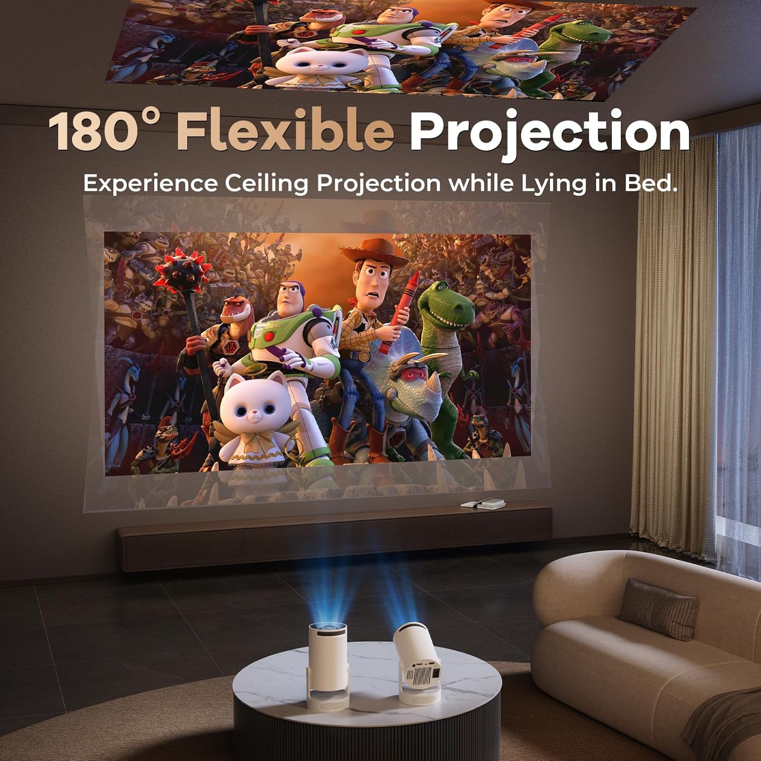 [Upgraded HiFi] Mini Projector 1080P 4K Support, 300 ANSI Lumens Smart OS Video Projector for bedroom with WiFi6 & Bluetooth5.0, Auto Keystone, 180° Rotation for Home Cinema