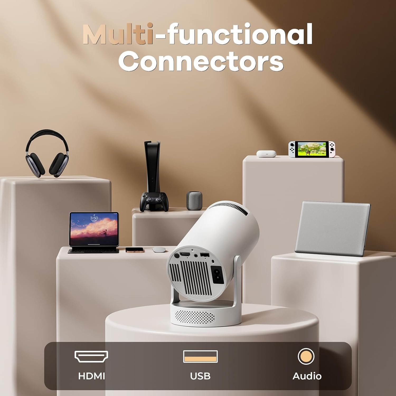 [Upgraded HiFi] Mini Projector 1080P 4K Support, 300 ANSI Lumens Smart OS Video Projector for bedroom with WiFi6 & Bluetooth5.0, Auto Keystone, 180° Rotation for Home Cinema