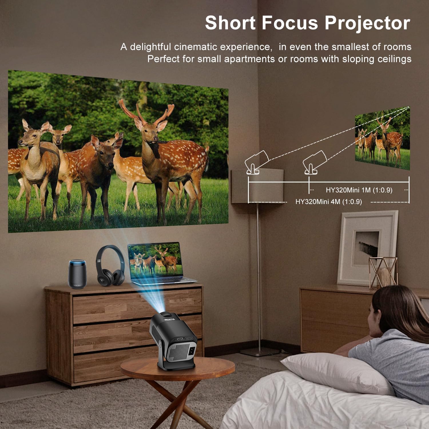 Eroshoo 2025 Upgraded Intelligent Projector 4K, HD1080P HY320 Mini Projector Android 11.0 Support, Portable Mini Projector with WiFi 6 BT5.2, Automatic Keystone Correction, Outdoor Projector Compatibl