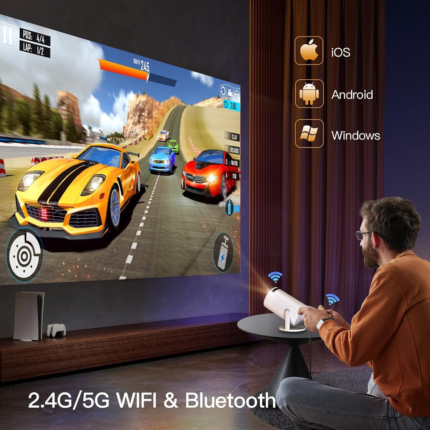 Divine Source HY300 PRO+ 2025 | 1080P Full HD WiFi Projector with Android 11.0 – 12000 Lumens Portable Home Theater & Outdoor Movie Projector | Screen Mirroring for iOS/Android | Gaming Compatible