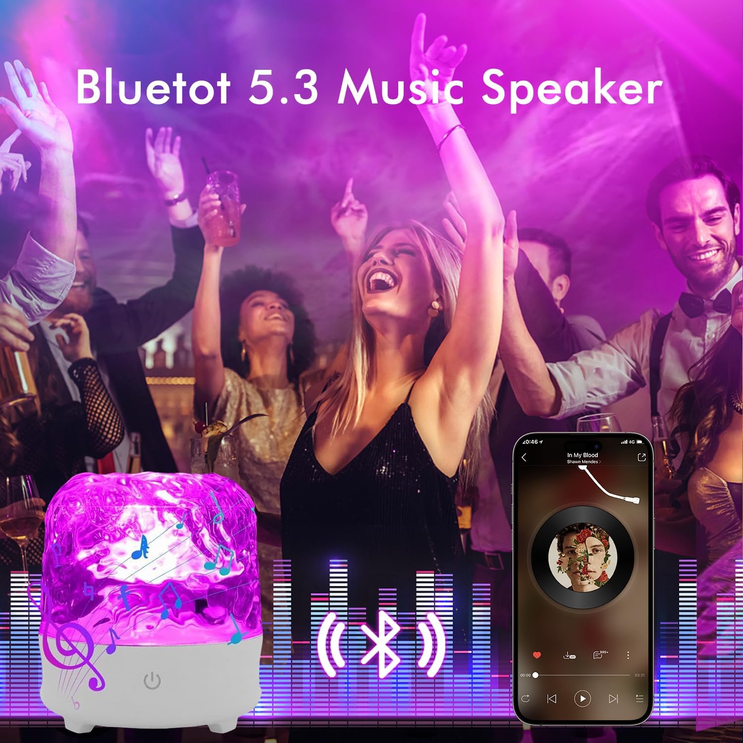 YunLone Ocean Wave Projector Galaxy Light Projector 16 Colors 30 Lighting Modes with Bluetooth Speaker, Mood Light Ceiling Lights Projector, Ambient Lights Night Room Light for Bedroom/Party/Game Room