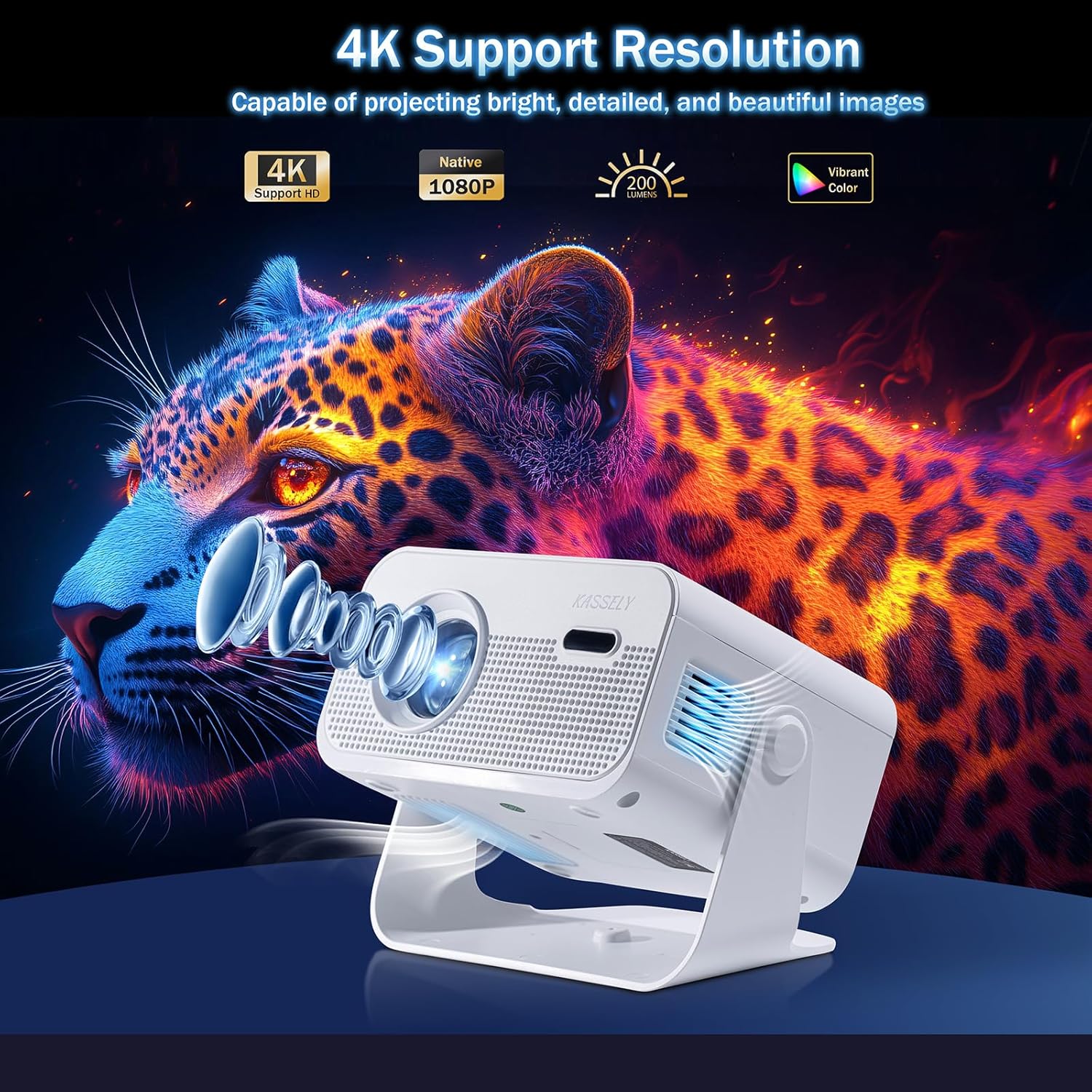 [Black Friday Offer]KASSELY Mini Projector, Portable Projector for Bedroom with WiFi 6 and Bluetooth, FHD1080P 4K Support, Auto Keystone Correction Compatible with Laptop/PC/Smartphone (White)