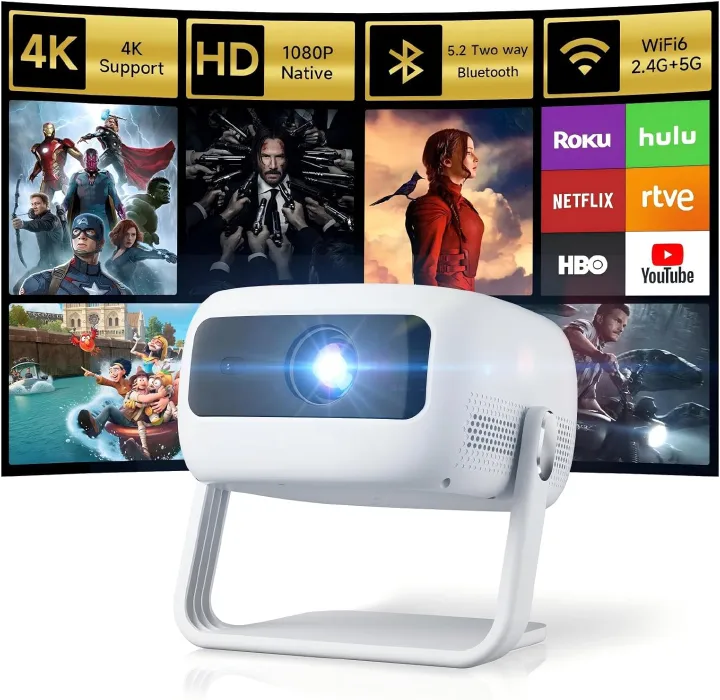 [360°Adjustable Stand] Mini Projector with WiFi and Bluetooth: Electric Focus & Auto Keystone 1080p Supported, 15000L,Phone Projector - 2025 Upgraded Visulapex Portable Home Theater