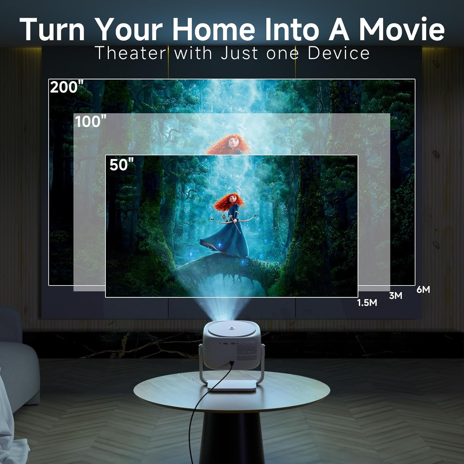 [360°Adjustable Stand] Mini Projector with WiFi and Bluetooth: Electric Focus & Auto Keystone 1080p Supported, 15000L,Phone Projector - 2025 Upgraded Visulapex Portable Home Theater