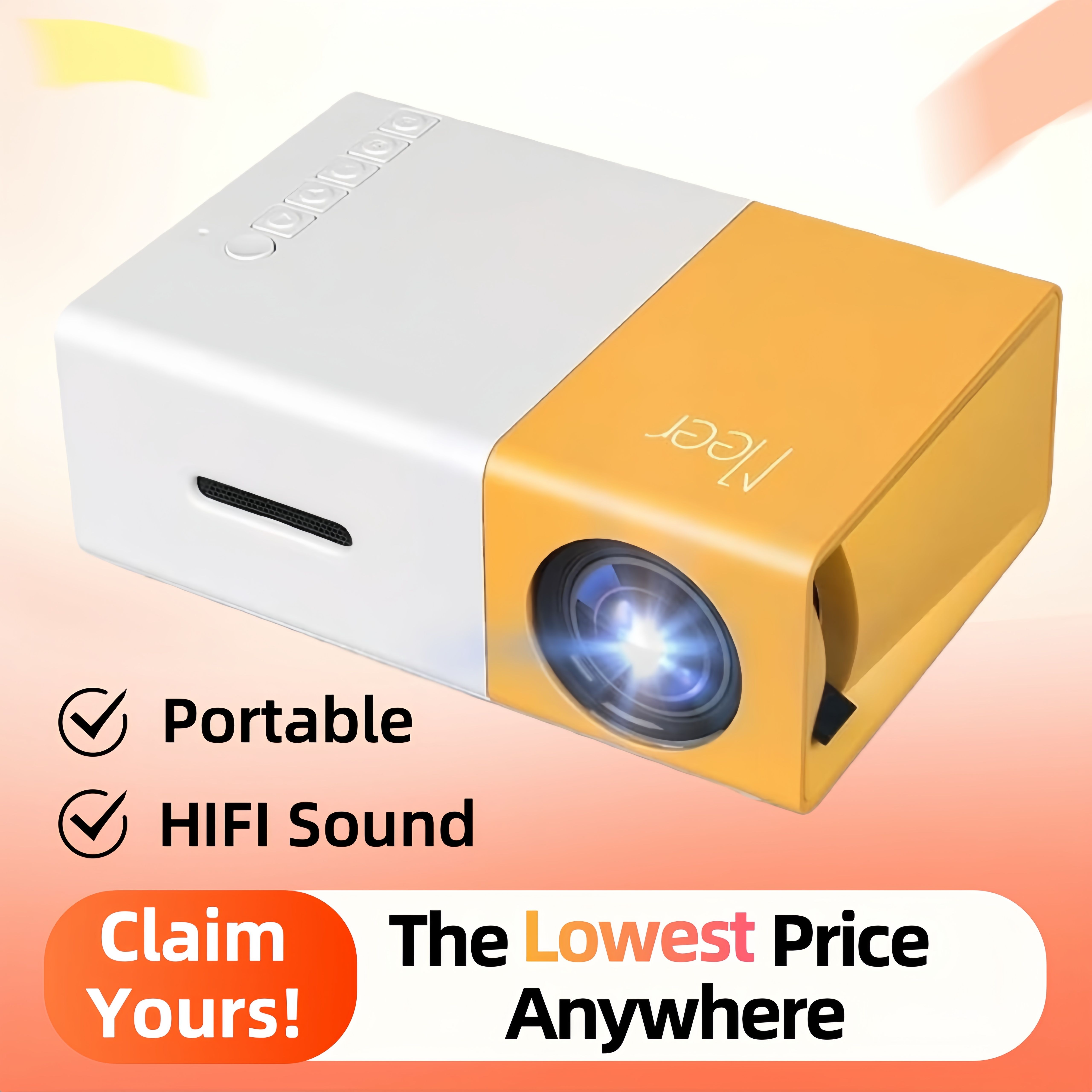 [Christmas Offer]Mini projector, Meer portable Pico full-color LED LCD video projector, video TV movies, party games, outdoor entertainment, with HDMI USB AV interface and remote control